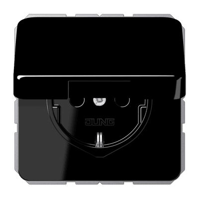 JUNG Штепсельная розетка SCHUKO 16A 250V~ с защитой от детей и крышкой, черная CD1520BFKIKLSW