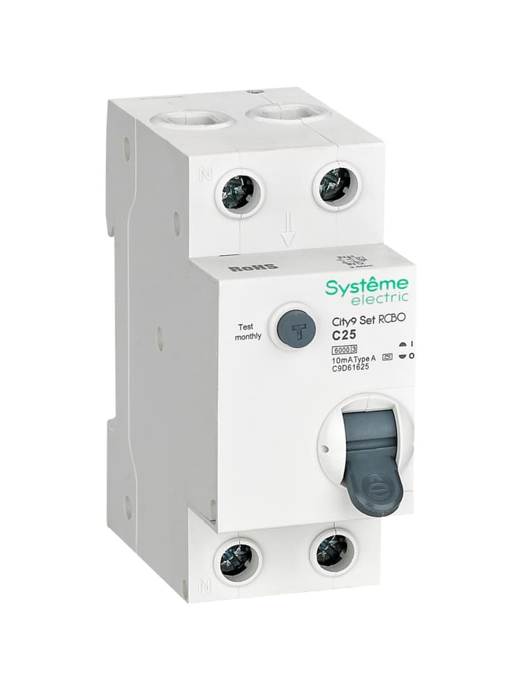 Systeme Electric City9 Set Автоматический выключатель дифференциального тока (АВДТ) 1P+N С 25А 6kA 10мА Тип-A 230В C9D61625