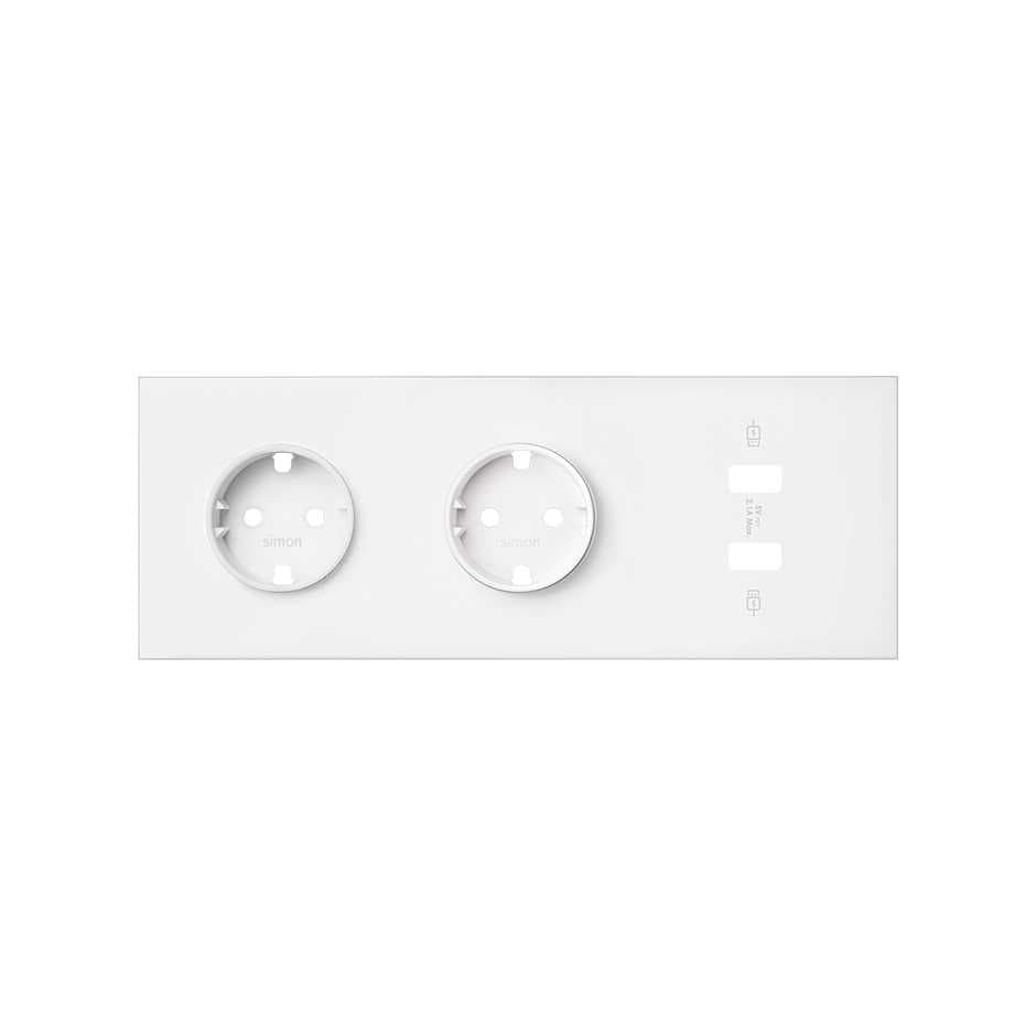 Simon 100 Белый матовый Кит 3 поста, фронт. Накладка на 2 розетки Schuko + 1 з/у 2xUSB цвета 10020308-230