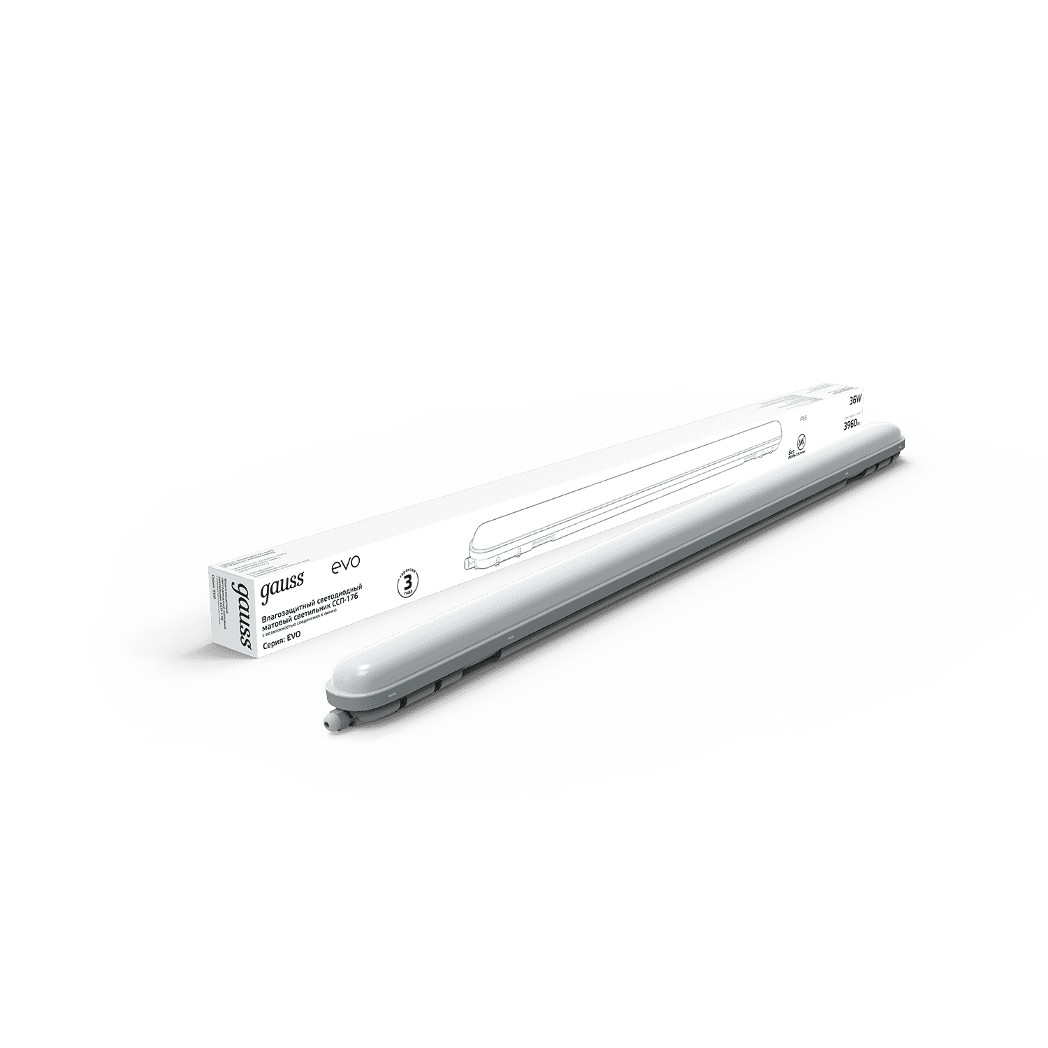 Gauss Св-к линейный СПП-176 EVO 36W 3960lm 6500K 200-240V IP65 1200*76*66мм соед в линию LED 864425336 — миниатюра 4