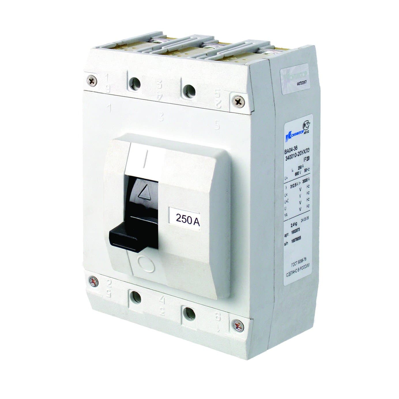 Контактор (Legrand) Выключатель автоматический ВА04-36-340010-20УХЛ3 250А, 660В переднее присоед., выводы 1.3,5- мед. шина; выводы 2,4,6- каб. без каб