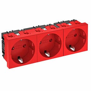 OBO Bettermann Розетка силовая 0° тройная 3х2К+З, 3 модуля Modul45, 45х135 мм, со шторками, 16А 250В красная 6120048 — миниатюра 2