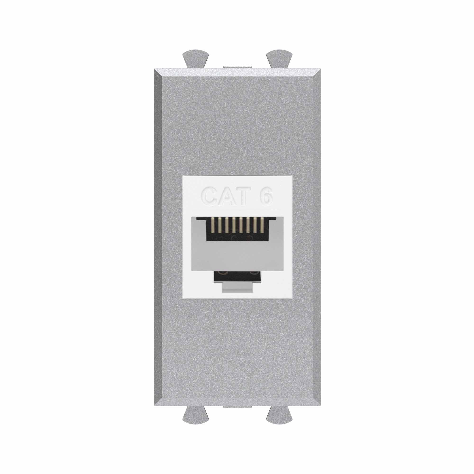 DKC Компьютерная розетка RJ-45 без шторки модульная, кат.6, "Avanti", "Закаленная сталь", 1 модуль