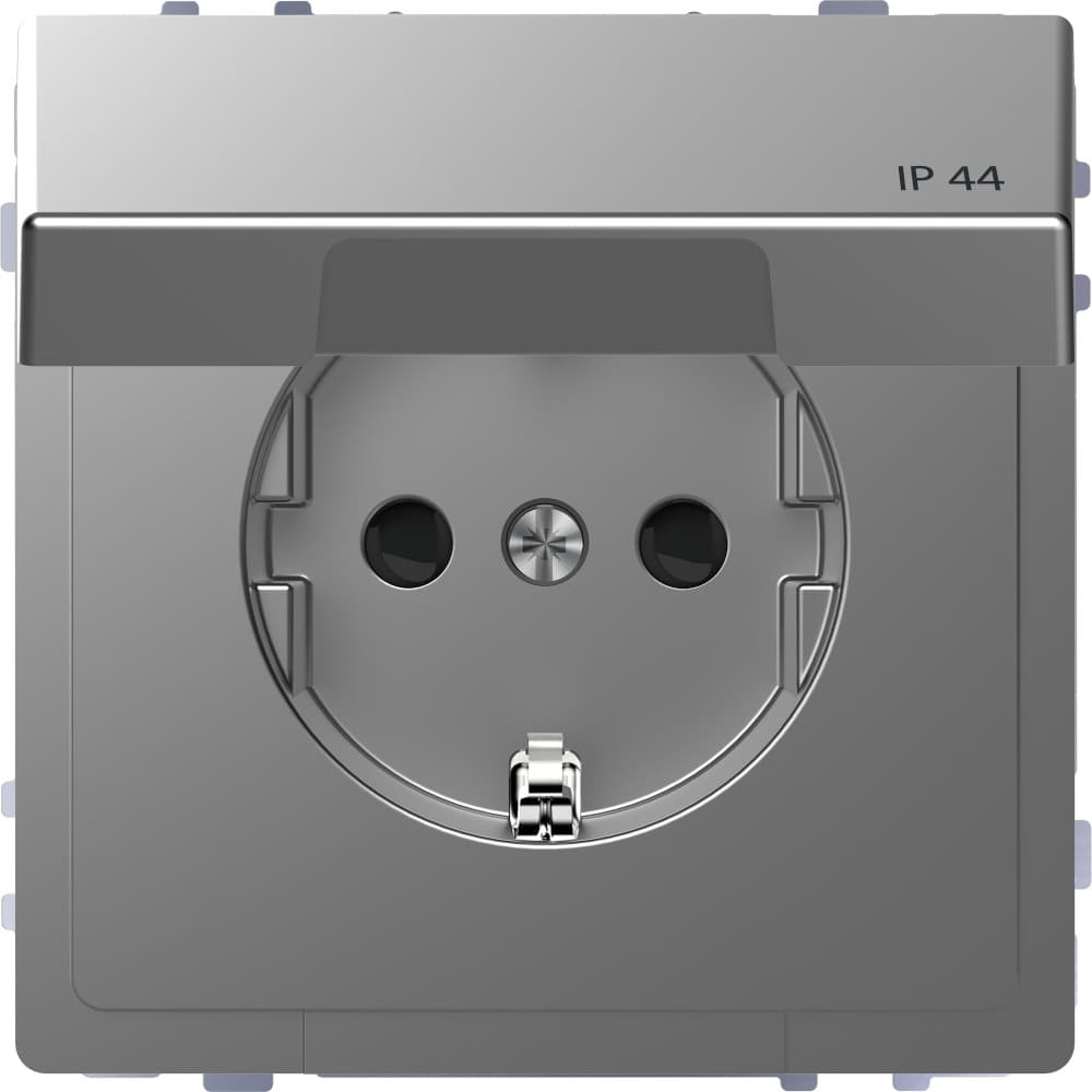 SE Merten D-Life Нержавеющая Сталь Розетка 16А с/з и крышкой IP44 MTN2314-6036