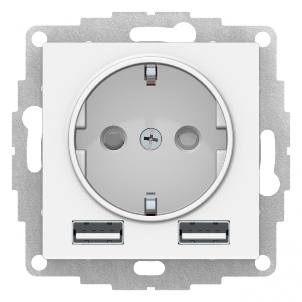 Systeme Electric AtlasDesign Лотос Розетка 16А с 2 USB A+A, 5В/2,4А, 2х5В/1,2А, механизм