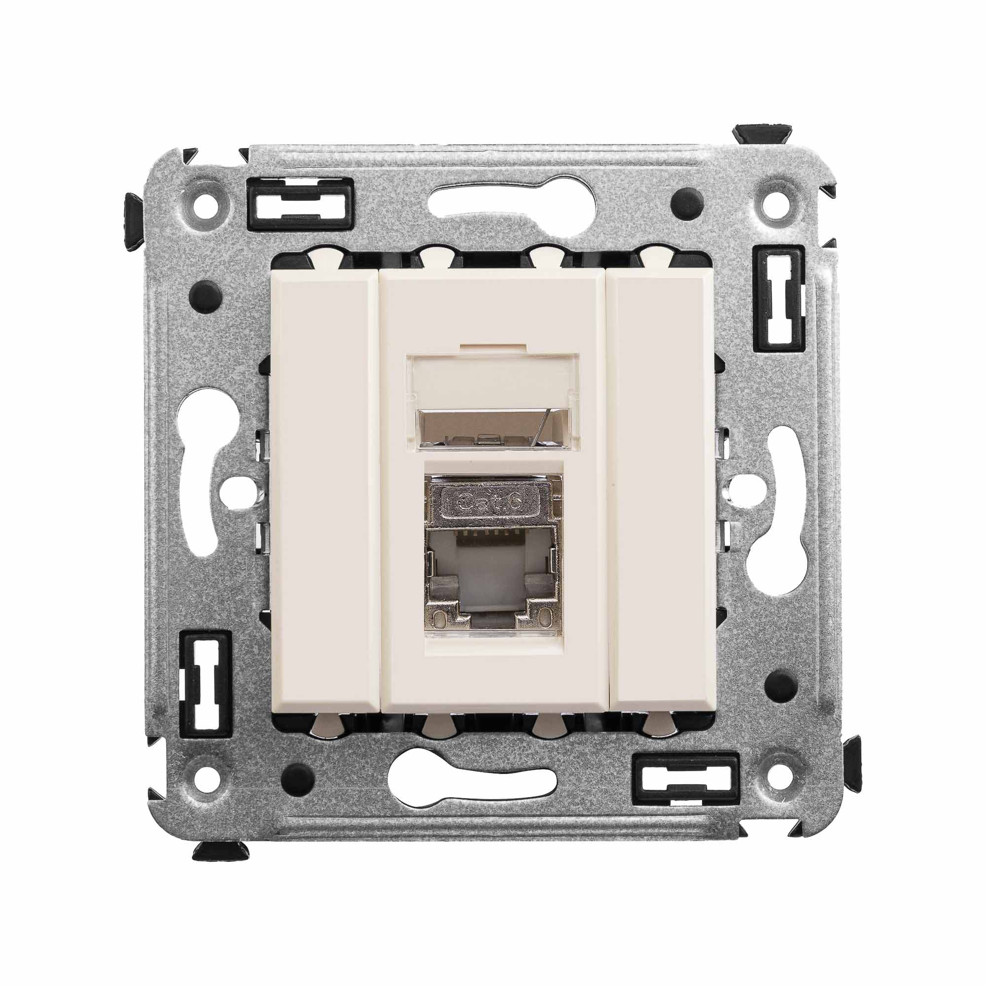 DKC Компьютерная розетка RJ-45 в стену, кат.6 одинарная экранированная, "Avanti","Ванильная дымка" — миниатюра 1