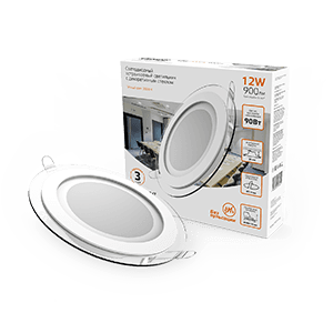 Gauss Светильник Glass круг 12W 900lm 3000K 220-240V IP20 монт Ø118 160*35 с дек стеклом LED 947111112