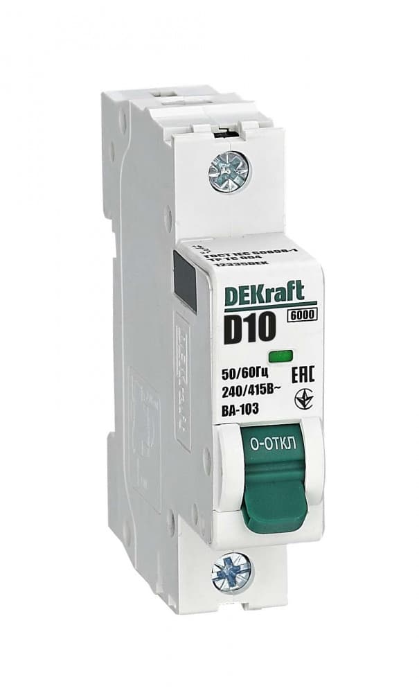 Dekraft Автоматический выключатель 1Р 10А х-ка D ВА-103 6кА 12335DEK