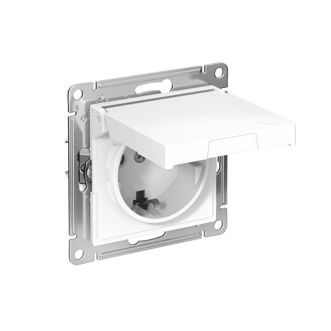 Systeme Electric AtlasDesign Белый Розетка с заземл. со шторк. с крышкой, 16А,IP20, мех., быстрозажим. клем.