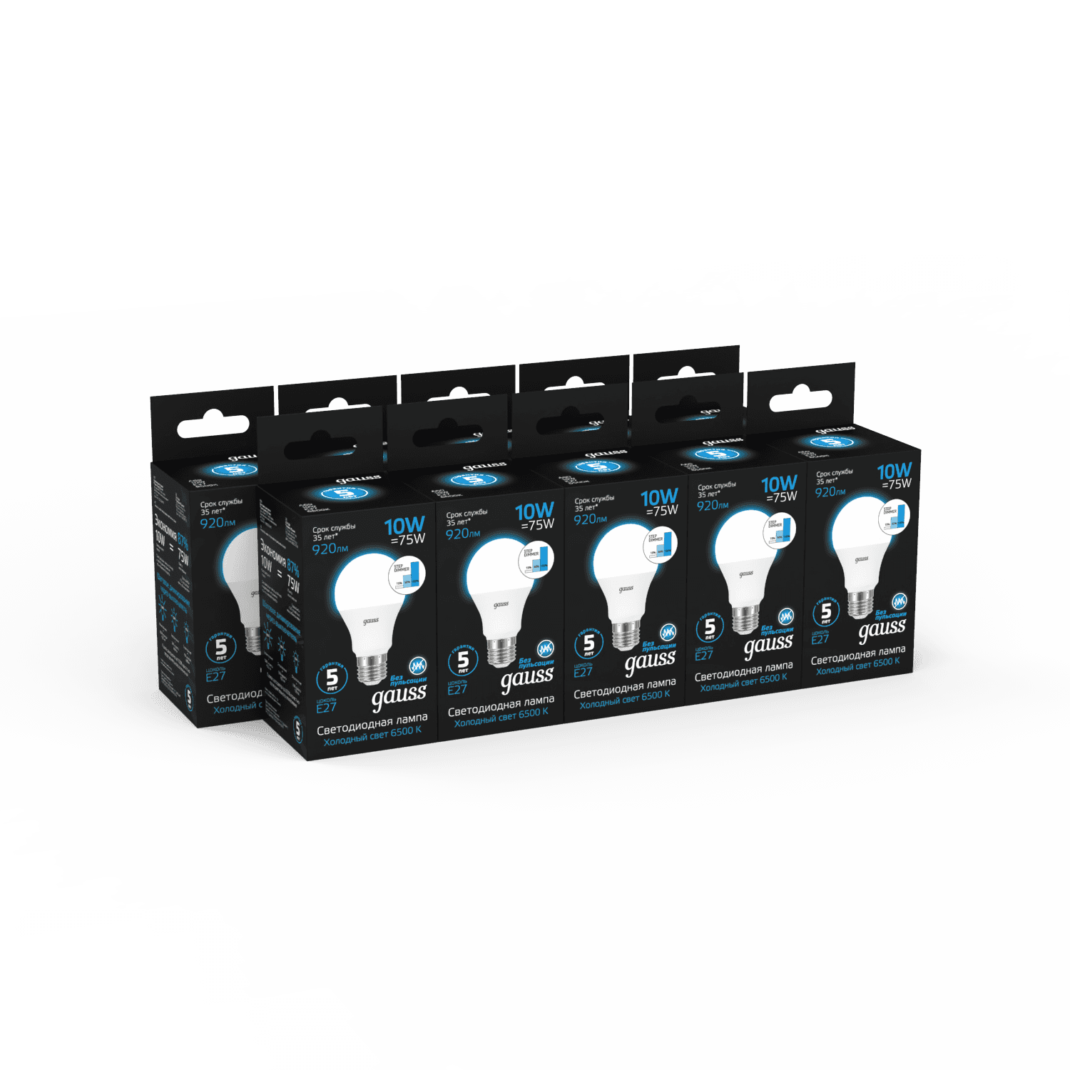 Gauss Лампа A60 10W 920lm 6500K Е27 шаг. диммирование LED 102502310-S — миниатюра 5