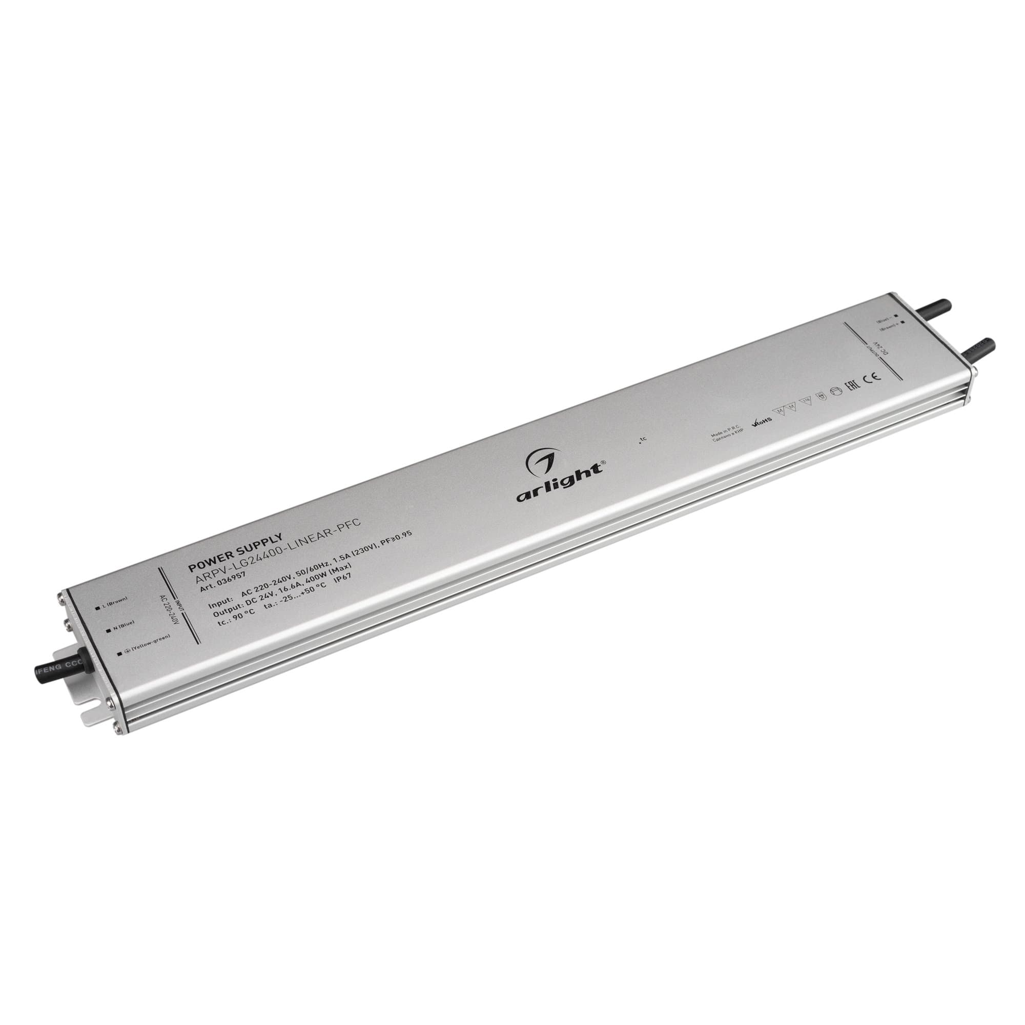 Arlight Блок питания ARPV-LG24400-LINEAR-PFC (24V, 16.6A, 400W) (IP67 Металл, 5 лет) 036957 — миниатюра 1