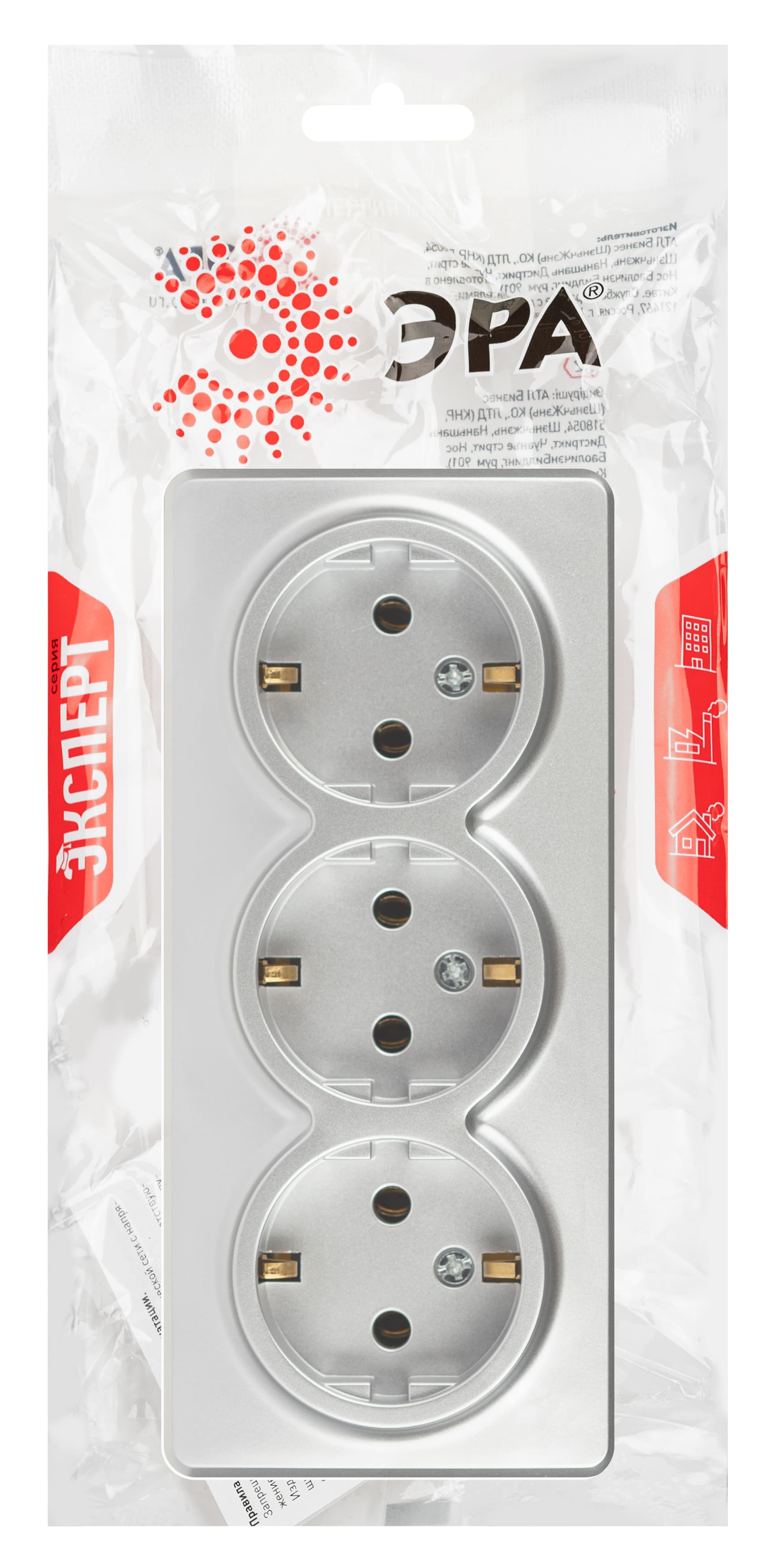 ЭРА Розетка Эксперт 11-2208-03 тройная с заземлением 3х2P+E Schuko IP20 16A-250В ОУ алюминий — миниатюра 2
