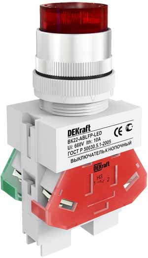 Dekraft Выключатель кноп. ABLFP D22 КРАСНЫЙ LED 220В ВK-22 — миниатюра 2