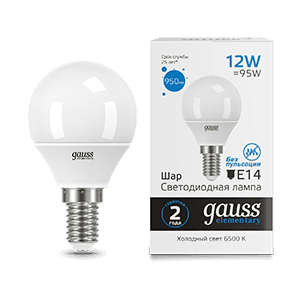 Gauss Лампа Elementary Шар 12W 950lm 6500K Е14 LED 53132