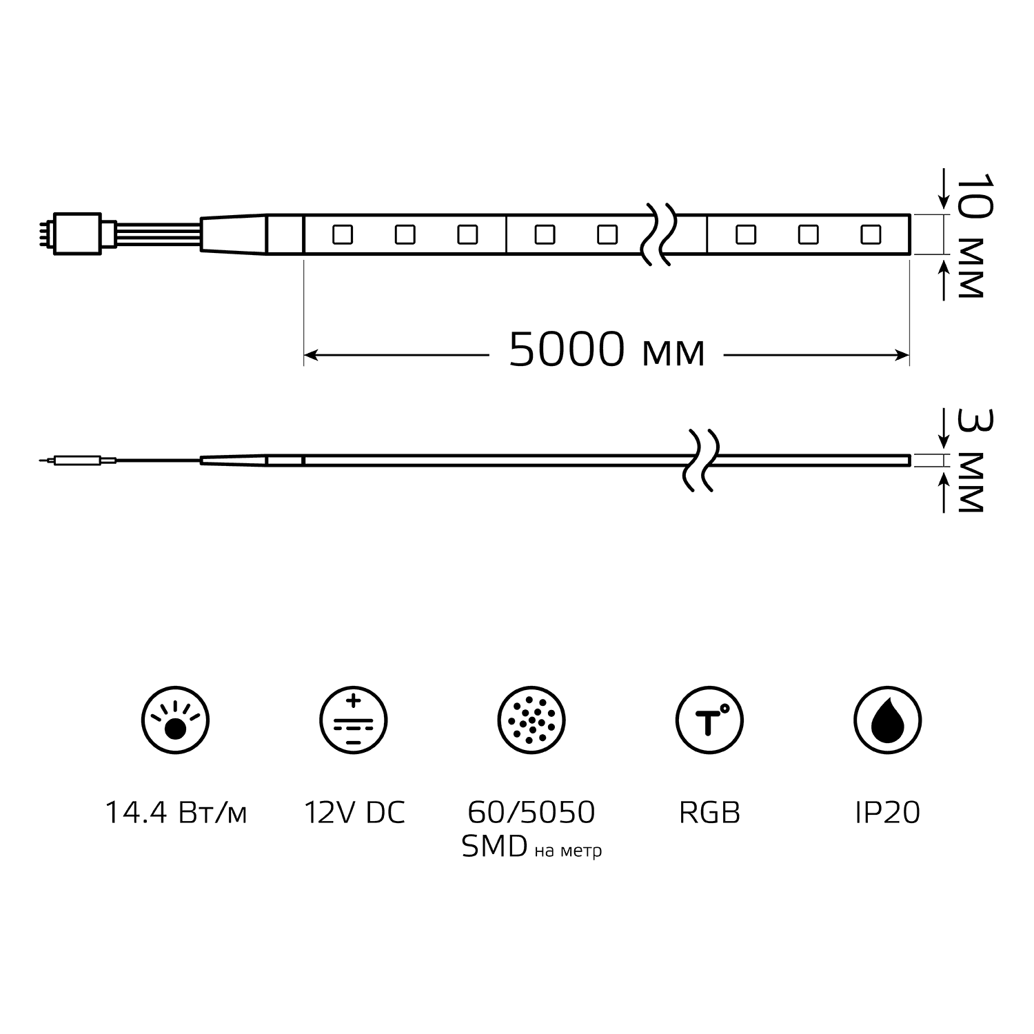 Gauss Лента LED Комплект 5050/60-SMD 14,4W 12V DC RGB IP20 (блистер 5м) 1/50 312000415 — миниатюра 3
