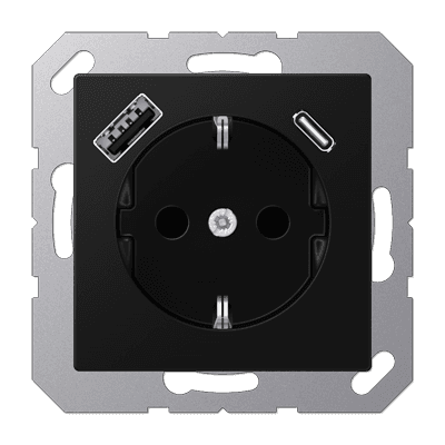 JUNG A Flow/A 550 Черный матовый Розетка с USB-зарядным устройством, тип A+С, SCHUKO A1520-15CASWM