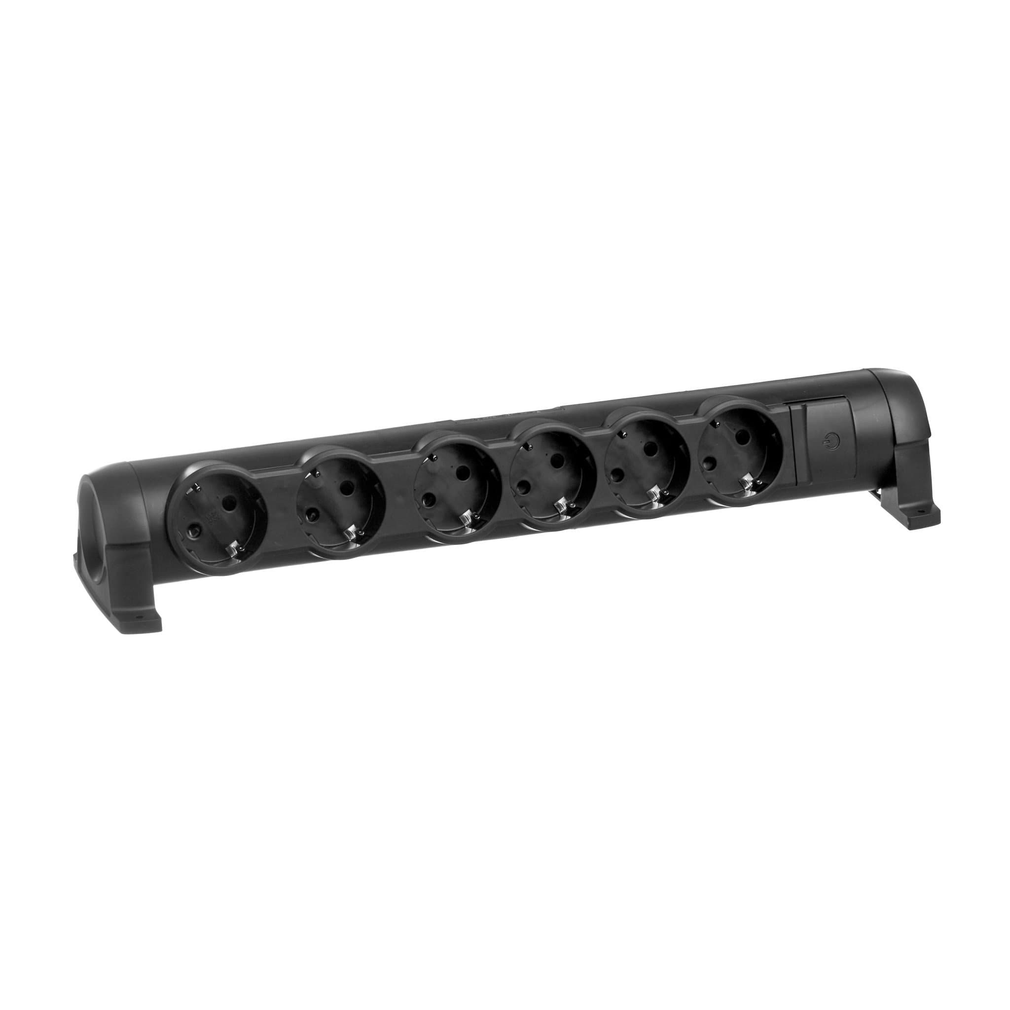 Legrand Комфорт Черный Удлинитель 6x2К+З с выкл., без кабеля, фиксир. поворотный блок, возможно крепление к стене 694610