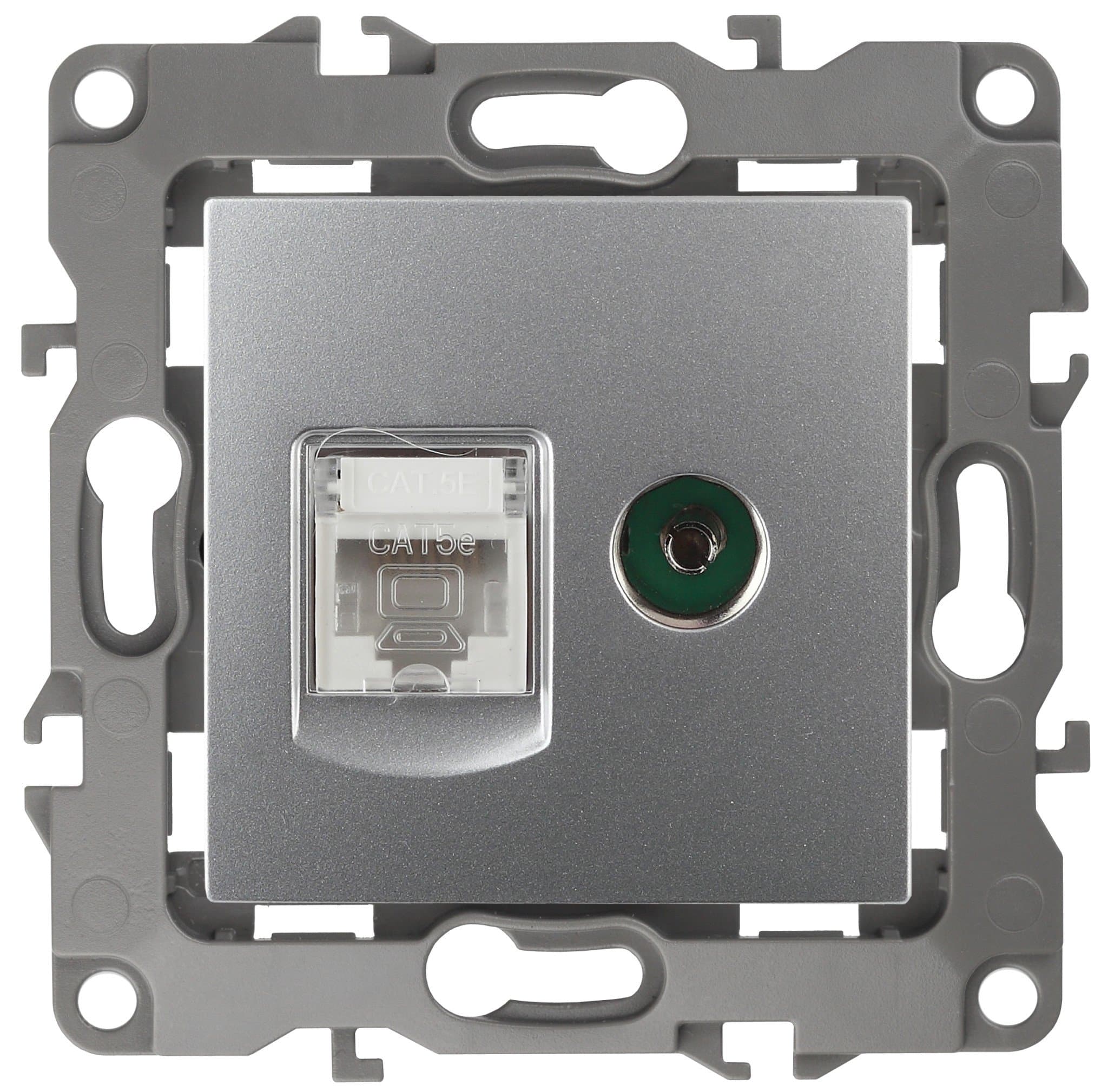 ЭРА 12-3110-03 Алюминий Розетка комбинированная RJ45+TV, IP20, 12