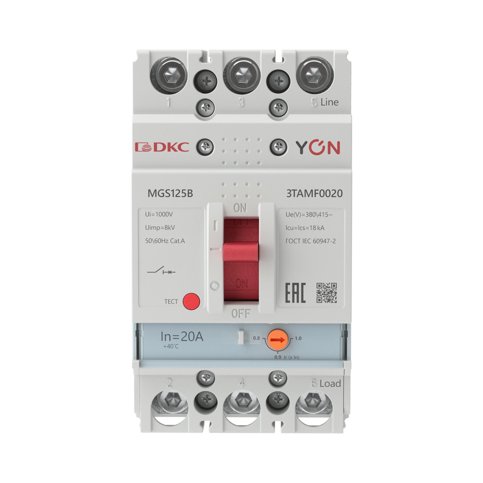 DKC Авт. выкл. YON MGS125 3P 16-20A 18kA — миниатюра 2