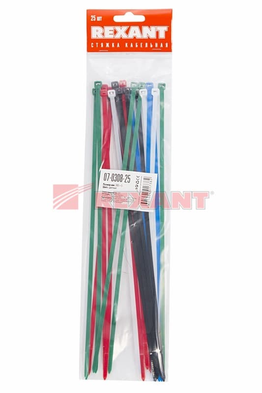 Хомут nylon 300 x 4,8 мм 25шт цветные Rexant 07-0308-25 — миниатюра 2