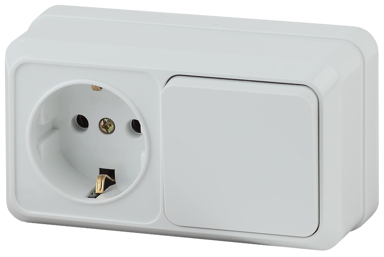 Intro Блок розетка с выключателем Quadro 2-701-01 горизонтальный 10(16)А-250В, IP20, ОУ, белый