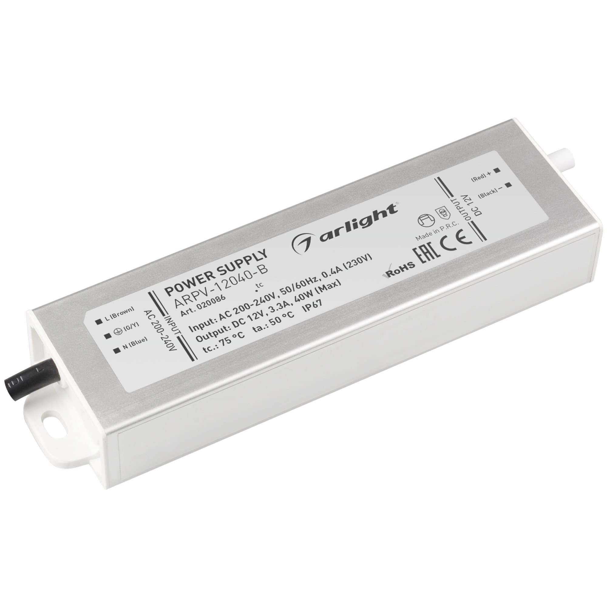 Arlight Блок питания ARPV-12040-B (12V, 3.3A, 40W) (IP67 Металл, 3 года) 020086 — миниатюра 1