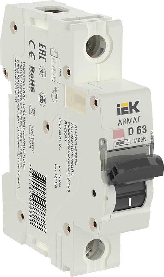 IEK ARMAT Автоматический выключатель M06N 1P D 63А AR-M06N-1-D063