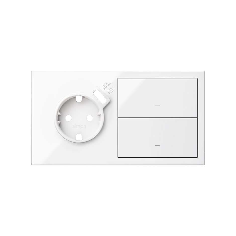 Simon 100 Белый глянец Кит 2 поста, фронт. Накладка на 1 розетку Schuko с з/у USB SC + 2 клавиши выключателей 10020212-130