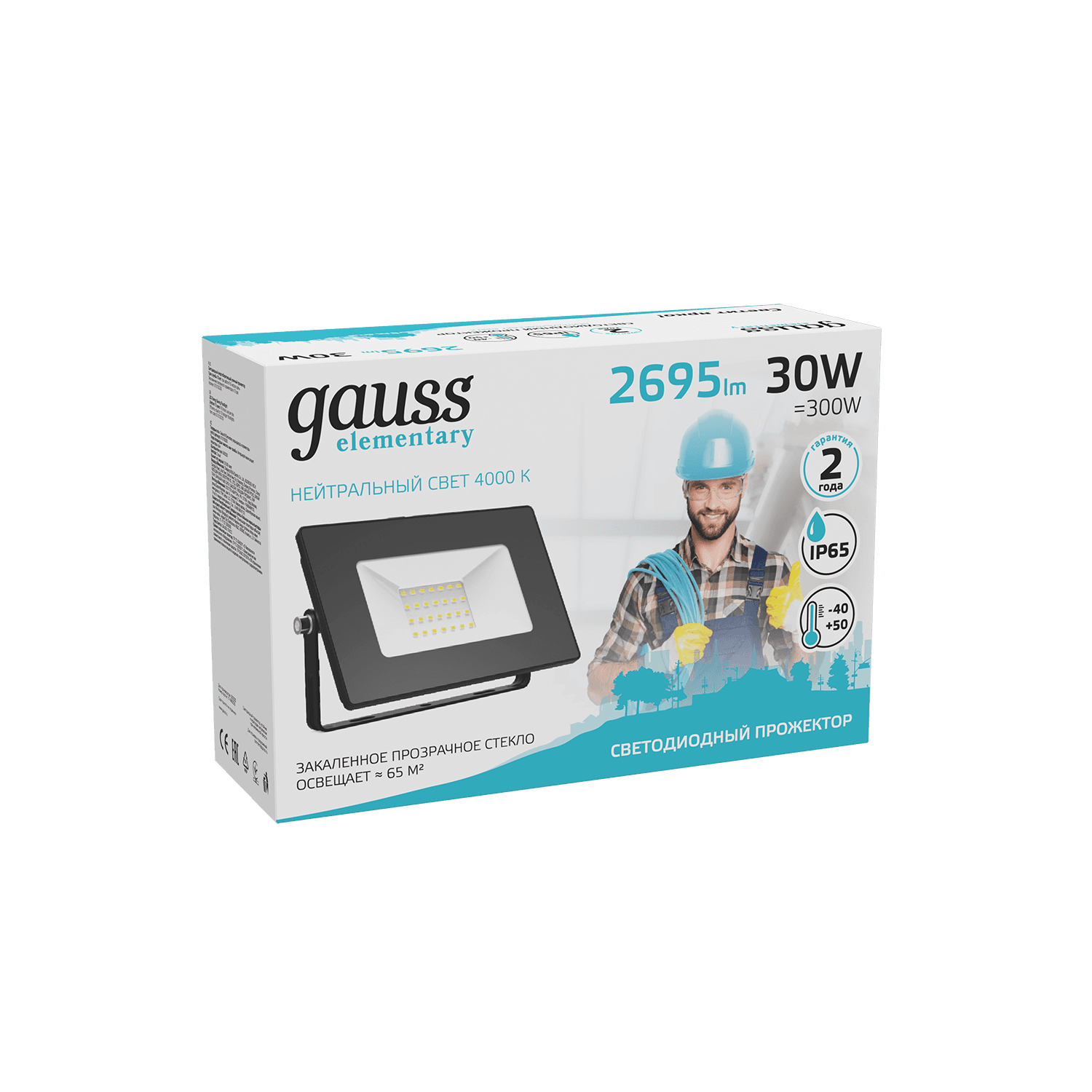 Gauss Прожектор Elementary 30W 2695lm 4000К 200-240V IP65 черный LED 613100230 — миниатюра 6