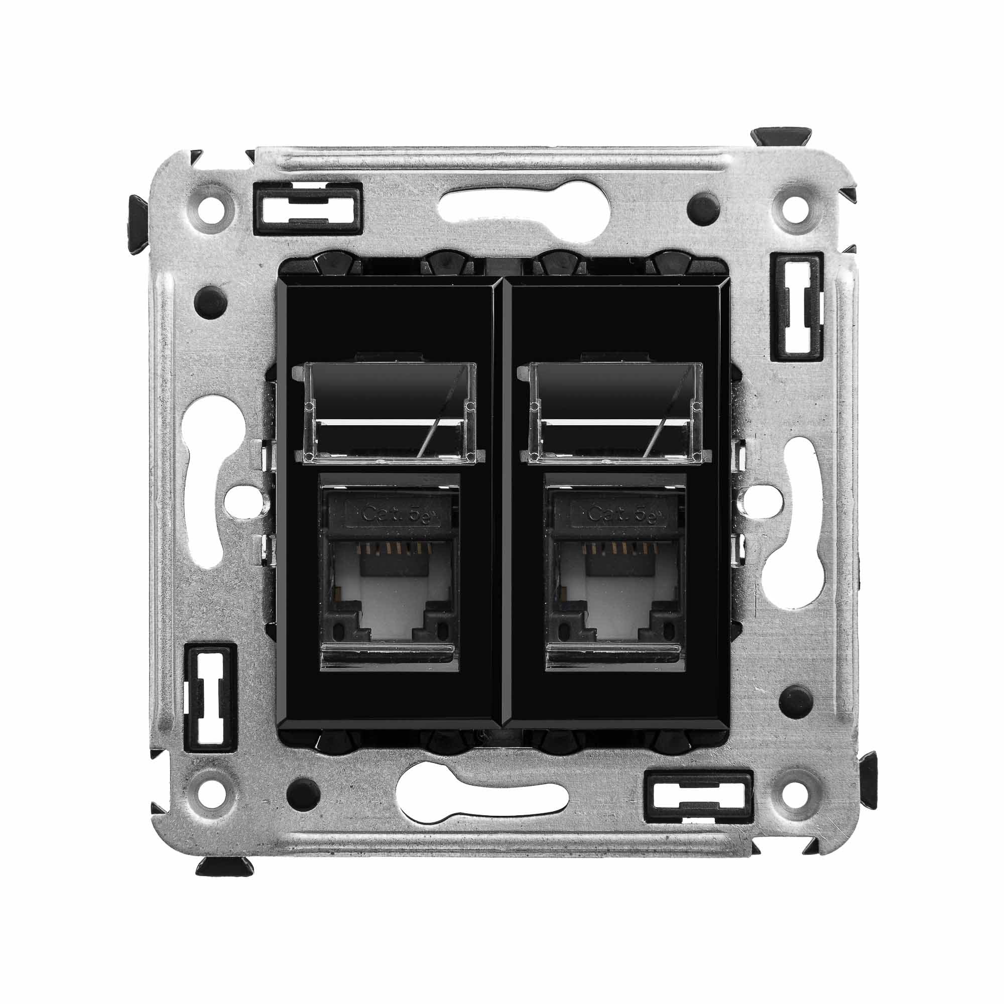 DKC Компьютерная розетка RJ-45 в стену, кат.5e двойная, "Avanti", "Черный квадрат" — миниатюра 1