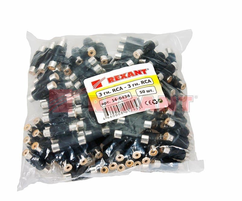ПереходНИК 3 гнезда RCA - 3 гнезда RCA (тринокль) Rexant 14-0434 — миниатюра 3