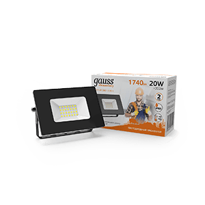 Gauss Прожектор Elementary 20W 1740lm 3000К 200-240V IP65 черный LED 613527120