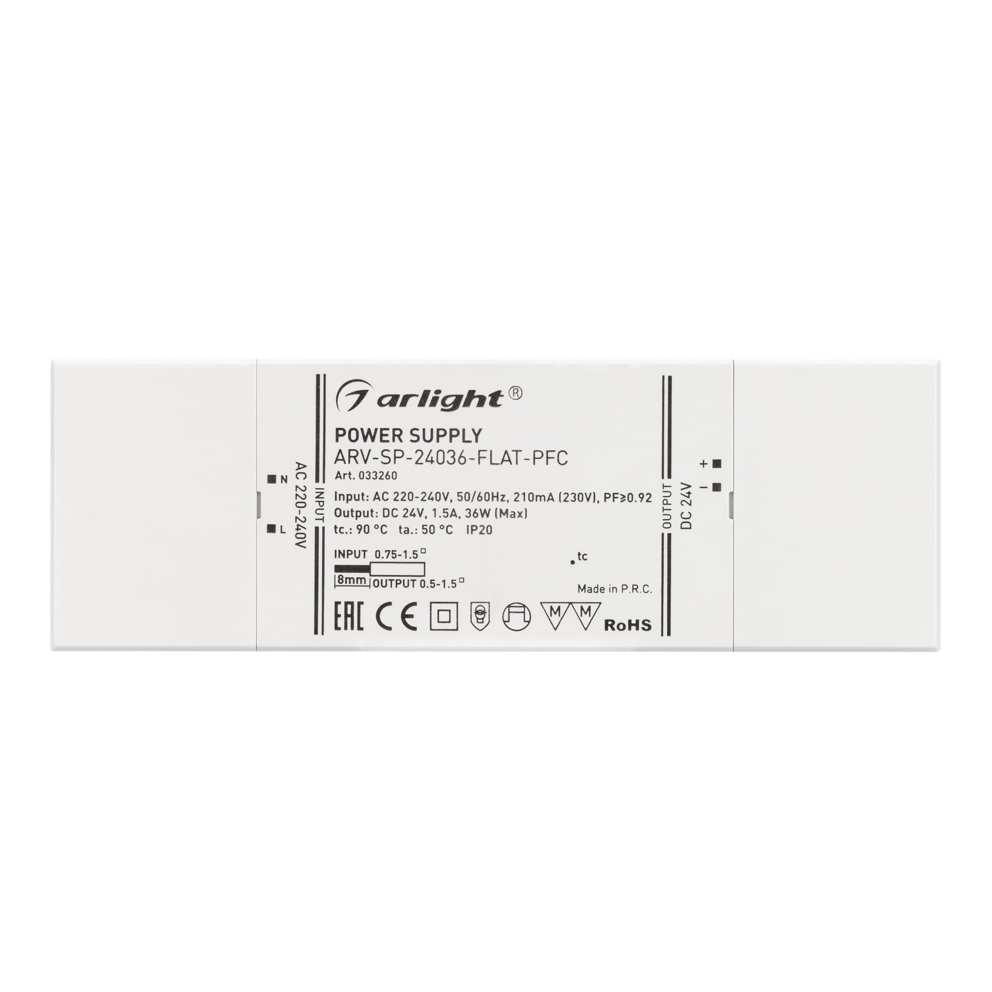 Arlight Блок питания ARV-SP-24036-FLAT-PFC (24V, 1.5A, 36W) (IP20 Пластик, 5 лет) 033260 — миниатюра 2