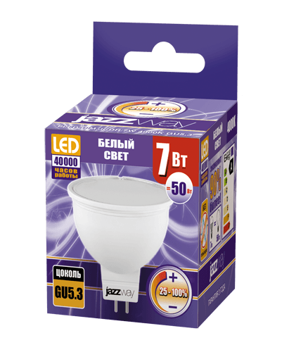Jazzway Лампа светодиодная (LED) с отражателем d50мм GU5.3 110° 7Вт 220-230В матовая нейтральная холодно-белая 4000К диммируемая .1035431 — миниатюра 2