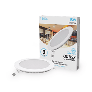 Gauss Светильник Slim круг 15W 1100lm 4000K 180-265V IP20 монтаж Ø155 170*22 LED 939111215 — миниатюра 1