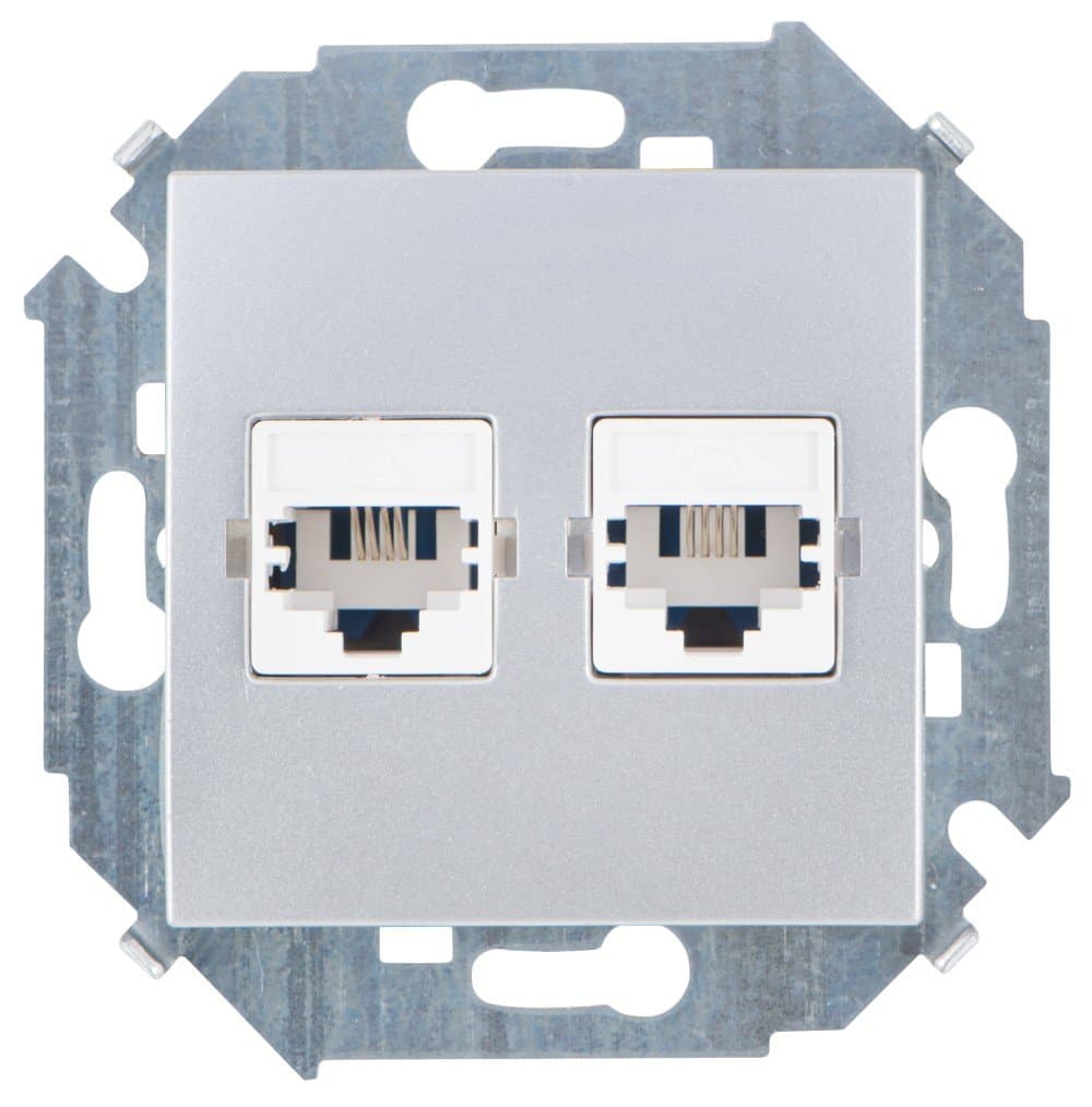Simon 15 Алюминий Розетка ТЛФ 2-ая RJ11, винт.зажим 1591589-033 — миниатюра 1