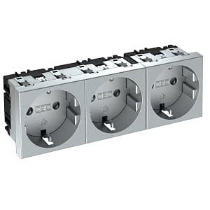 OBO Bettermann Розетка силовая 0° тройная 3х2К+З, 3 модуля Modul45, 45х135 мм, со шторками, 16А 250В алюминиевый 6120052 — миниатюра 2