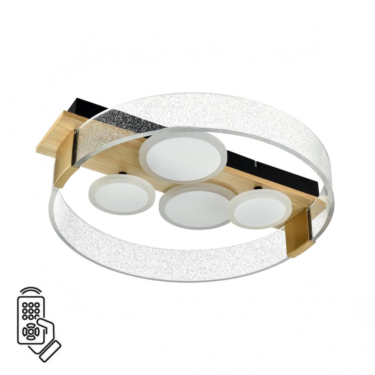 Sonex 7742/40L MITRA LED SN Светильник металл/акрил/МДФ/белый/под дерево/прозрачный/черный LED 40Вт 3000-6000К 470x420 IP20 пульт ДУ SPOTS