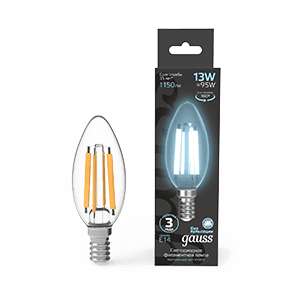 Gauss Лампа Filament Свеча 13W 1150lm 4100К Е14 LED 1/10/50 103801213