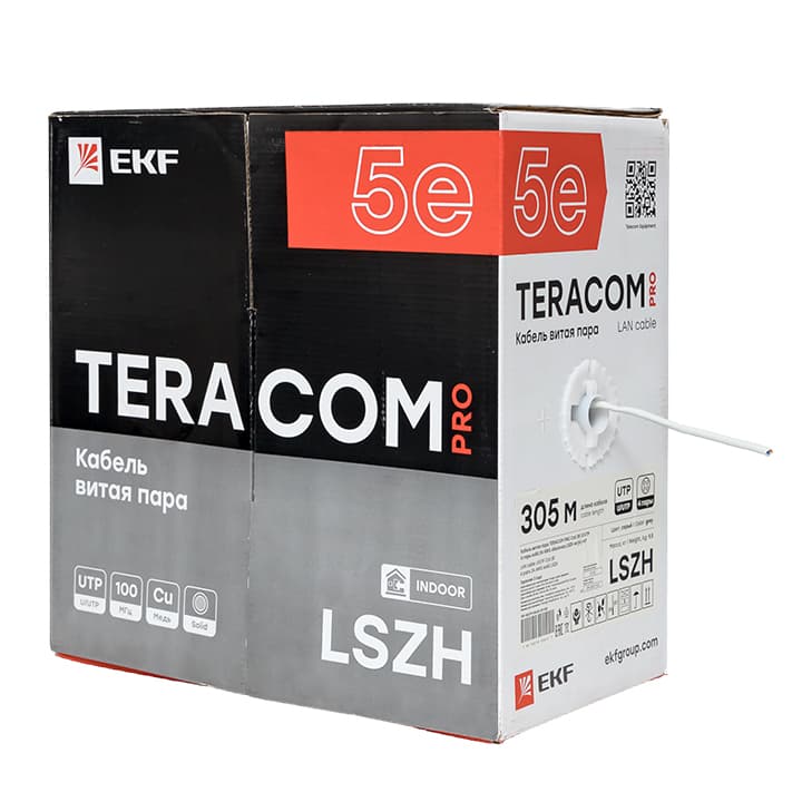 EKF Кабель витая пара TERACOM PRO Cat.5E U/UTP 4 пары solid 24AWG оболочка LSZH нг(А)-HF цвет серый (упак. 305м) — миниатюра 3