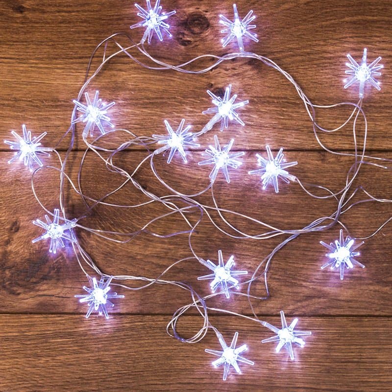 NEON-NIGHT Гирлянда светодиодная "Снежинки" 20 LED БЕЛЫЕ 2,8 метра 303-036