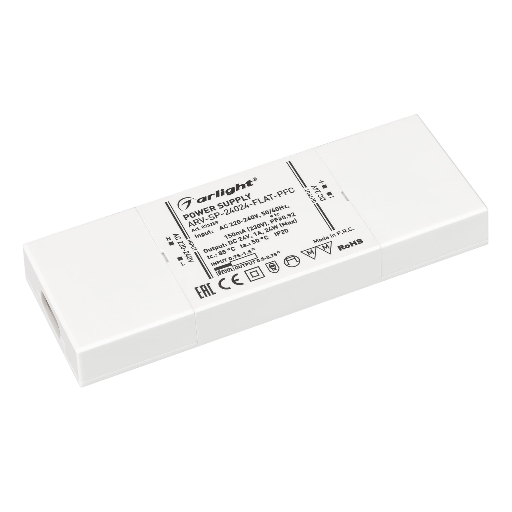 Arlight Блок питания ARV-SP-24024-FLAT-PFC (24V, 1A, 24W) (IP20 Пластик, 5 лет) 033259 — миниатюра 1