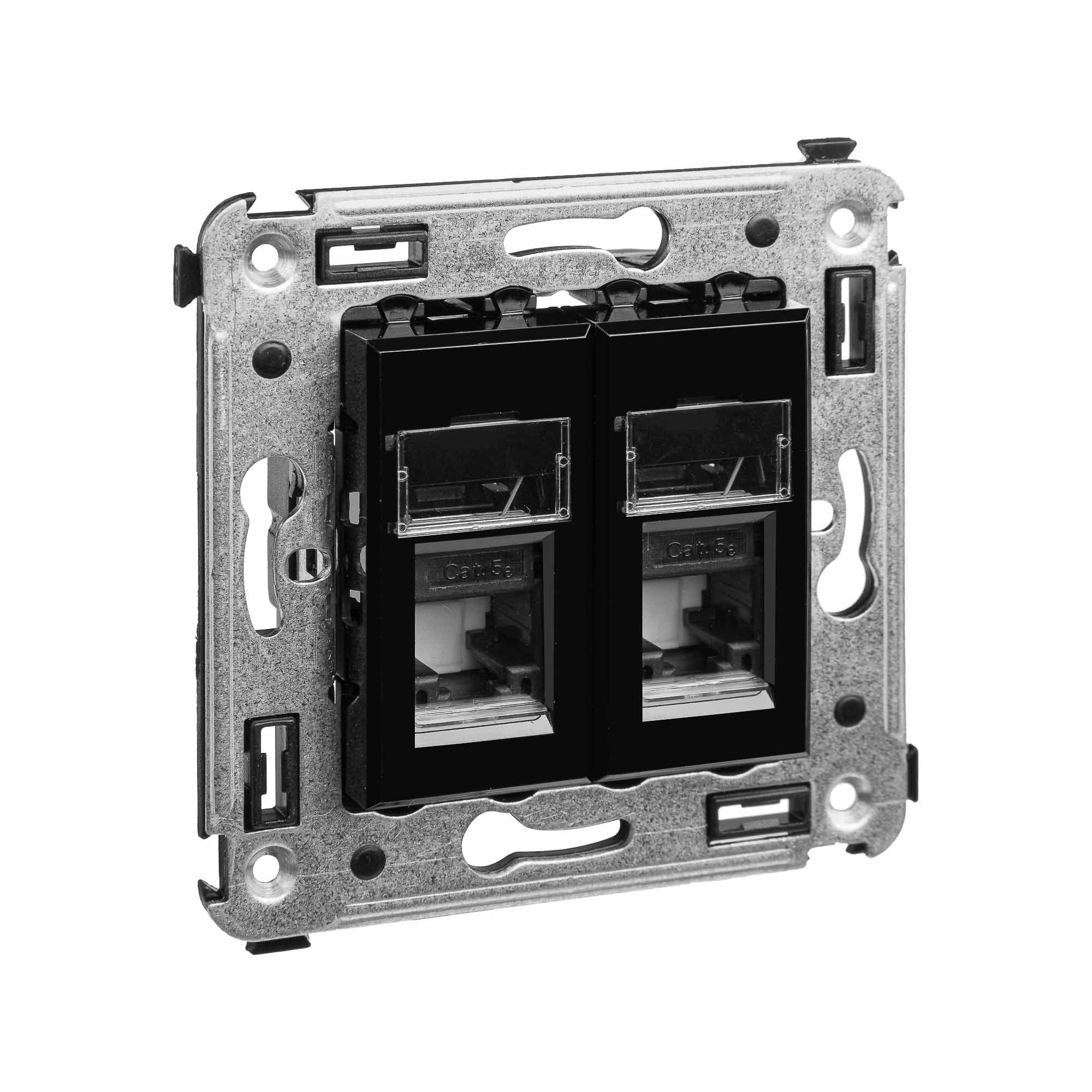 DKC Компьютерная розетка RJ-45 в стену, кат.5e двойная, "Avanti", "Черный квадрат" — миниатюра 6