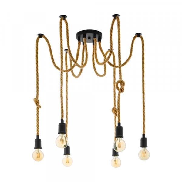 Eglo 43195 Подвес RAMPSIDE, 6х28W(E27), основа 180, H1590, сталь, черный, канатные веревки