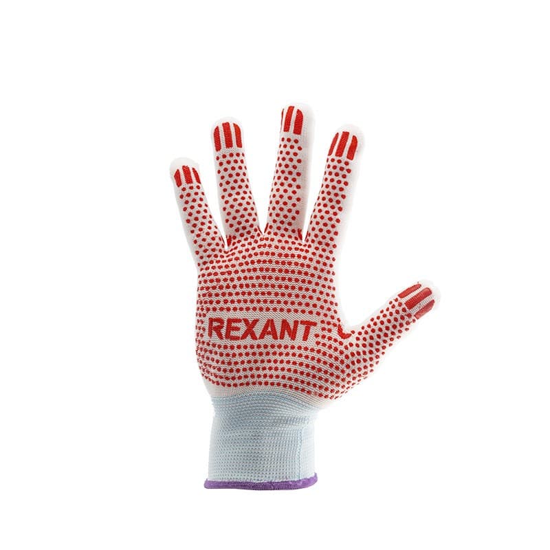 Перчатки ХБ белые нейлоновые (точка ПВХ) Rexant 09-0202-2