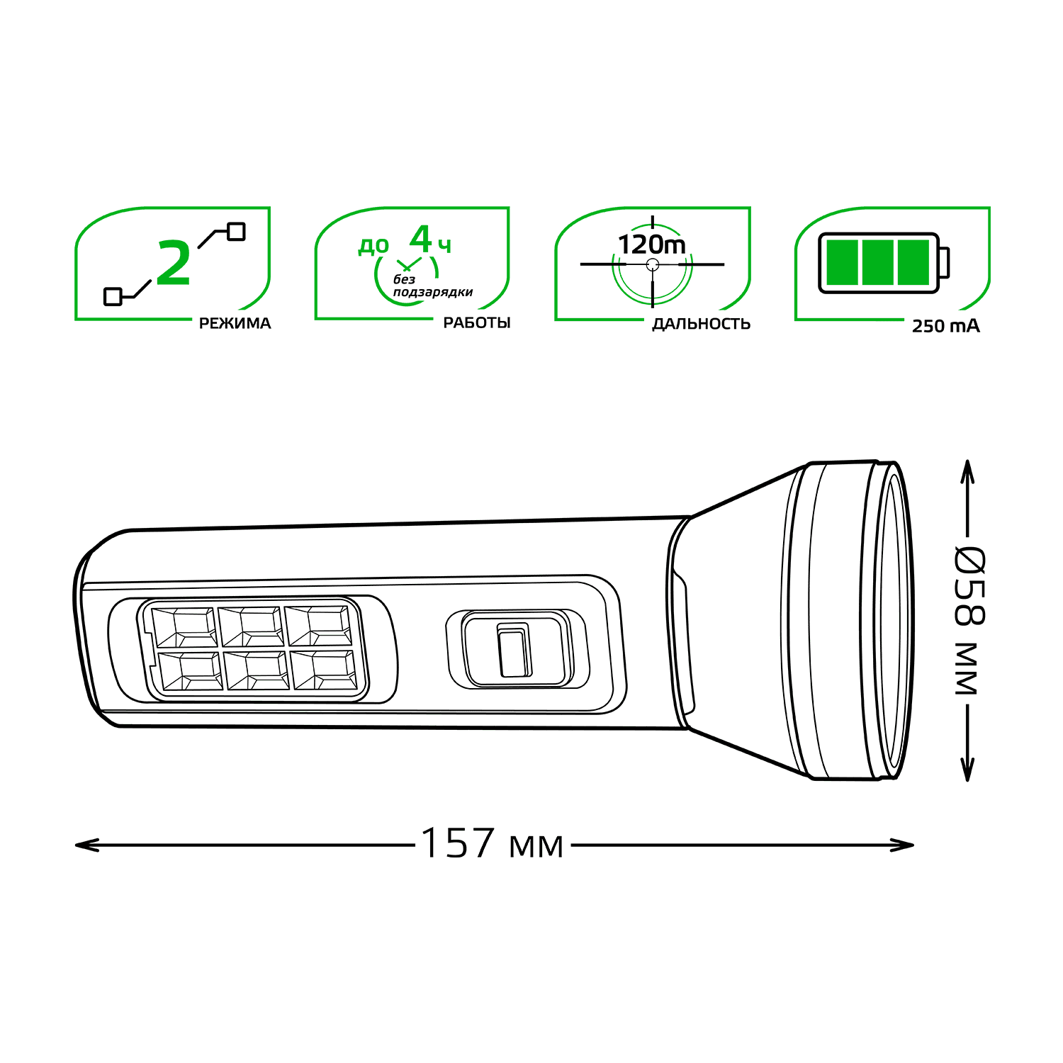 Gauss Фонарь ручной модель GFL102 2W 100lm lead acid 250mAh LED 1/10/120 GF102 — миниатюра 3
