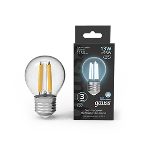 Gauss Лампа Filament Шар 13W 1150lm 4100К Е27 LED 1/10/50 105802213