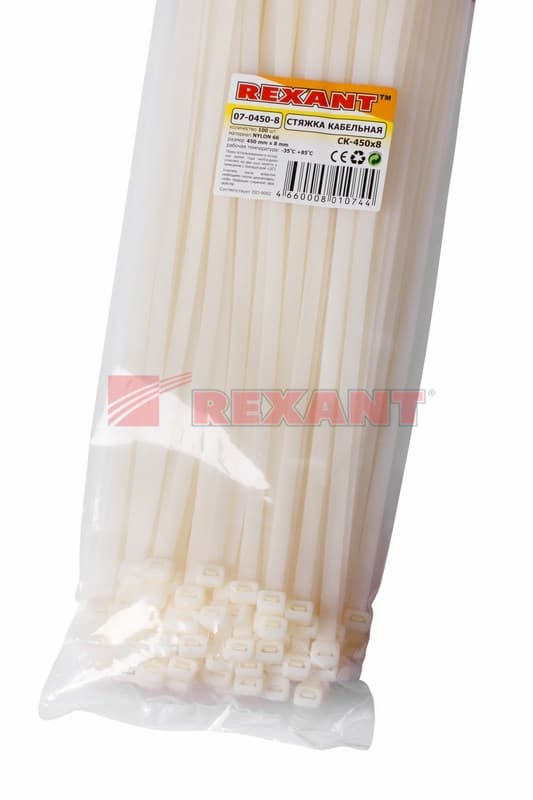 Хомут nylon 450 x 7,6 мм 100 шт белый Rexant 07-0450-8 — миниатюра 3