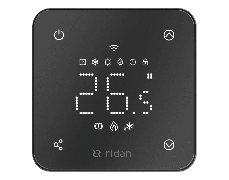 Терморегулятор RIDAN RSmart-FB  с Wi-Fi для водяного отопления, 3А, встраиваемый, черный