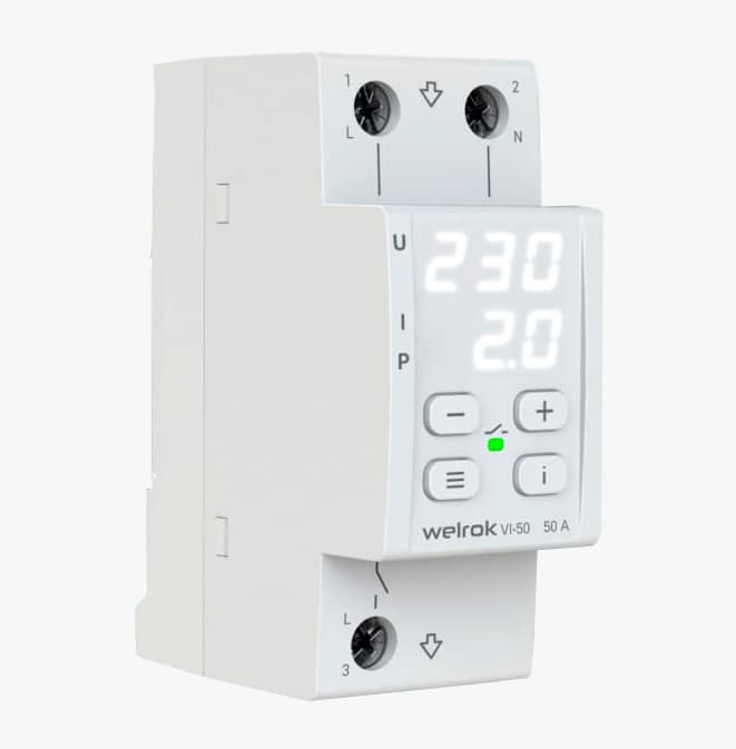Welrok VI-50 Реле напряжения с контролем тока 50 А (max 60 A), 11 000 ВА — миниатюра 2